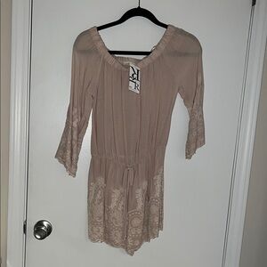 Beige Lace Trim Dress